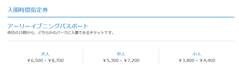 アーリーイブニングパスポート